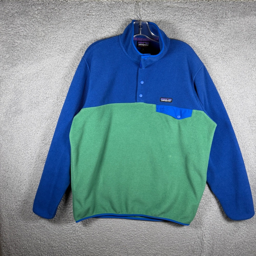 Patagonia Synchilla Snap-T Pullover Fleece Blue Green Colorblock Mens XL